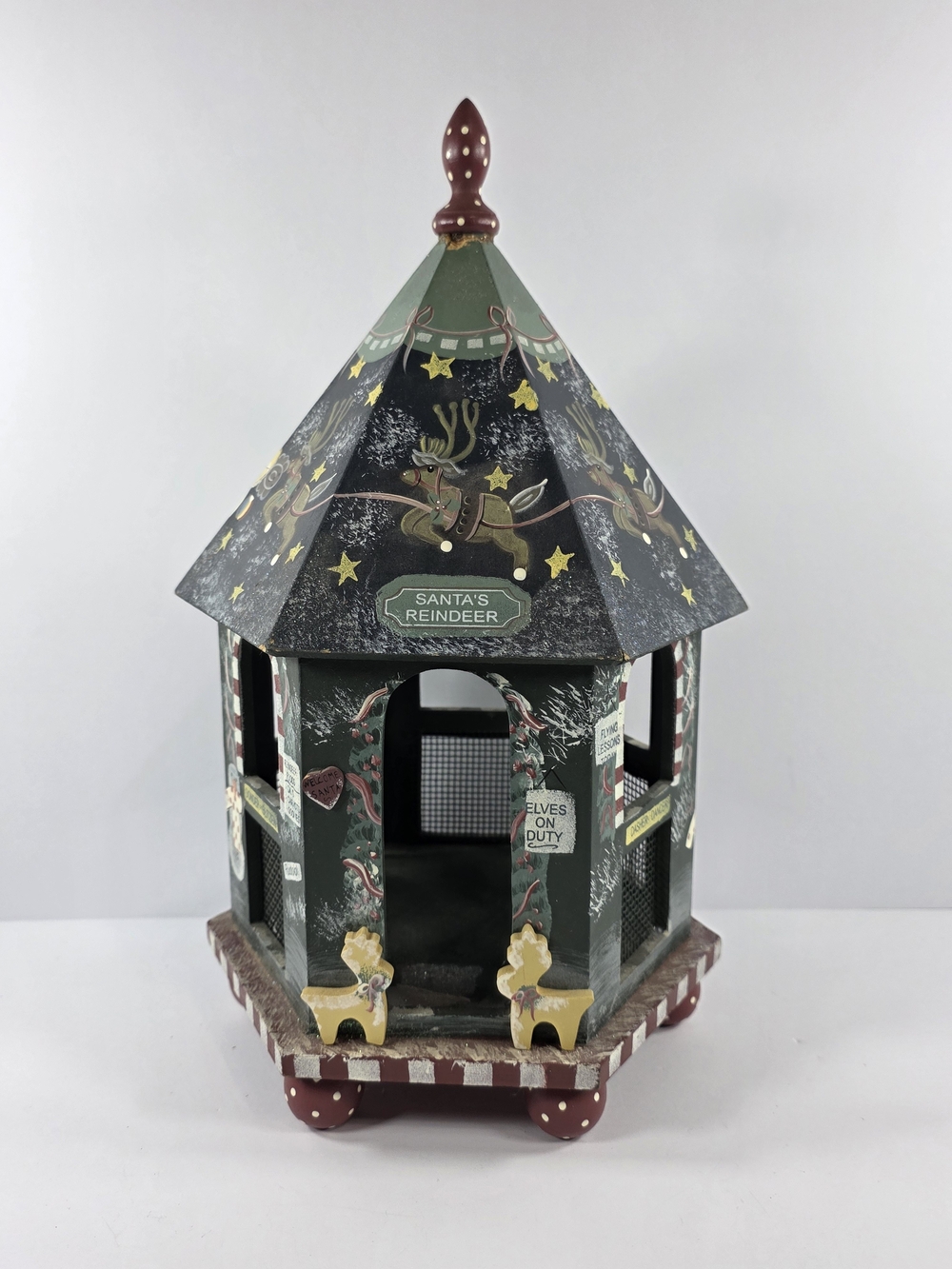 Hand-Painted Wood Reindeer Barn Gazebo For Santa's Reindeer